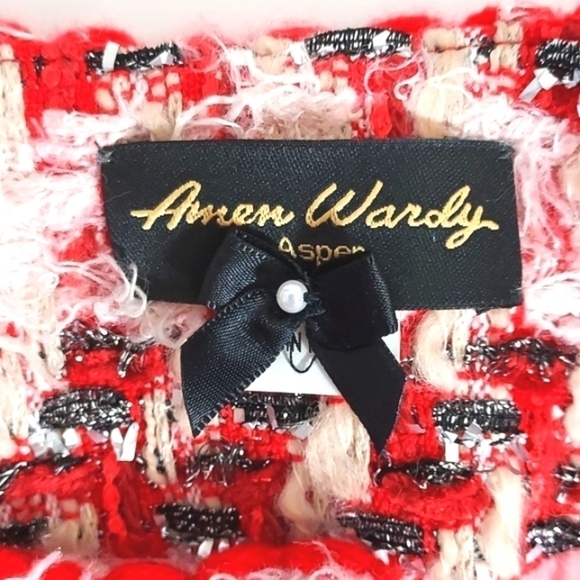 NWOT Amen Wardy Aspen Metallic Tweed Mid Length Jacket Pink Red Size FR36 - Picture 14 of 17